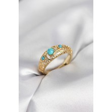 Emh Store Vintage Model Mavi Taşlı Gold Renk Kadın Yüzük - TJ-BYK4149