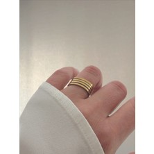 QA Quella Accessories Çelik Birleşik Ince Alyans Sıralı Ayarlanabilir Gold Yüzük