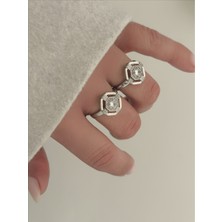 QA Quella Accessories Özel Seri Zirkon Taş Geometrik Tasarım Ayarlanabilir Gümüş Yüzük