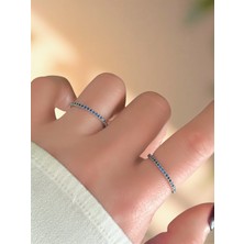 QA Quella Accessories Özel Seri Ince Koyu Mavi Zirkon Taş 14 Ayar Gümüş Kaplama Silver Yüzük Size: 7