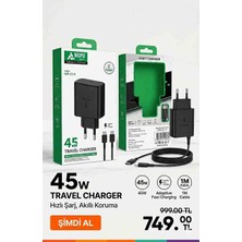 Wopu Tech Wopu WP-C13 45W Hızlı Şarj Adaptörü + Usb-C Şarj Kablosu Type-C Travel Charger