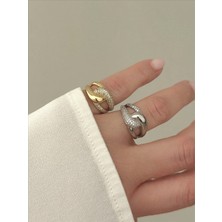 QA Quella Accessories Özel Seri Zirkon Düğüm 14 Ayar Altın Kaplama Gümüş & Gold Ayarlanabilir Serçe Yüzük - Gold