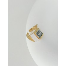 QA Quella Accessories Özel Seri   Beyaz Baget Zirkon Ayarlanabilir 14K Gold Yüzük