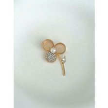 QA Quella Accessories Zirkon Tasarım Altın Kaplama Beyaz Incili Çiçek Gold Broş