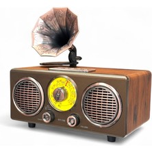 Feyza Design Nostaljik Ahşap Radyo, Bluetooth Özellikli Gramafon Görünüm Tasarımı
