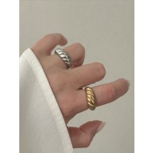 QA Quella Accessories Çelik Burgu  Gümüş & Gold Yüzük No 8  - Gold