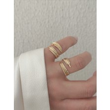 QA Quella Accessories Özel Seri Yaprak  14 Ayar Soft Rose Altın Kaplama Ayarlanabilir Gold Yüzük