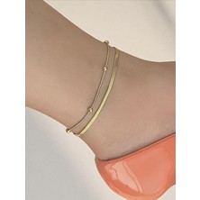 QA Quella Accessories Çelik Italyan Topçuk Sıralı Ikili Gold Halhal 20+5 cm