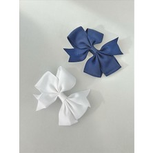 QA Quella Accessories Kumaş Fiyonk Beyaz & Lacivert Çocuk Pens Toka - Lacivert