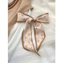 QA Quella Accessories Turuncu Çiçek Desenli Kahve-Bej Bandana-Fular-Çanta-Saç Aksesuarı