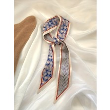 QA Quella Accessories Mavi Çiçek Desen Motifli Bandana-Fular-Çanta-Saç Aksesuarı