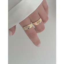 QA Quella Accessories Özel Seri Lacivert Göz Tasarım Zirkon 14 Ayar Soft Rose Ayarlanabilir Gold Yüzük