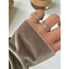 QA Quella Accessories Özel Seri  Zirkon Krem Baget Ayarlanabilir Gold Yüzük