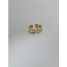 QA Quella Accessories Çelik Zirkon Grek  Ayarlanabilir Gold Yüzük
