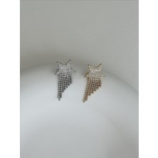 QA Quella Accessories Zirkon Taş Altın Kaplama Tasarım Yıldız Sallantılı Gold & Gümüş Broş - Gold