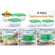 Paşabahçe Snowbox Yeşil Kapaklı Cam Saklama Kabı,4 ADETX275 Cc,reçellik,kahvaltılık,gıda Saklama