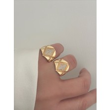 QA Quella Accessories Rodyum Zirkon Tasarım 14 Ayar Soft Rose Altın Kaplama Ayarlanabilir Gold Yüzük