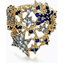 QA Quella Accessories Özel Seri  Yıldız Sarmal Lacivert-Beyaz Zirkon Ayarlanabilir Gold Yüzük