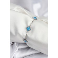 Emh Store 316L Çelik Gümüş Renk Buz Mavisi Baby Boy Yonca Kadın Bileklik - TJ-BB7949