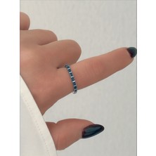 QA Quella Accessories Özel Seri Ince Koyu Mavi Baget 14 Ayar Gümüş Kaplama Silver Yüzük Size: 8