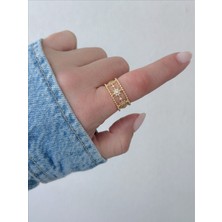 QA Quella Accessories Rodyum Yıldız Zirkon Tasarım 18 Ayar Rose Gold Ayarlanabilir Yüzük