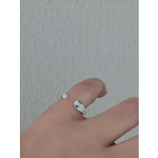 QA Quella Accessories Çelik Yeşil Beyaz Zirkon Yılan Tasarım Serçe Parmak Gümüş Yüzük