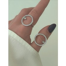 QA Quella Accessories Rodyum Zirkon Tasarım Halka Taşlı 14K Gümüş Kaplama Silver Yüzük Size:9