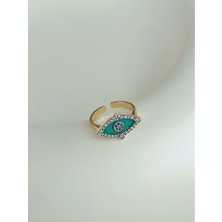 QA Quella Accessories Özel Seri Zirkon Yeşil Göz 14K Altın Kaplama Ayarlamalı Gold Yüzük