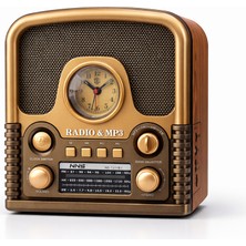 Feyza Design Bluetoothlu Retro Radyo, Am Fm Sw, USB Mp3, Saatli ve Şarjlı, Şık Tasarım