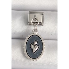 Emh Store 316L Çelik Gümüş Renk Çiçek Işlemeli Siyah Portre Model Nomination Charm - TJ-BC1215