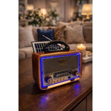 Feyza Design USB Bluetooth Fm Radyo, LED Solarlı Nostaljik Tasarım, Taşınabilir