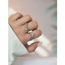 QA Quella Accessories Zirkon Kıvrımlı Ayarlanabilir Gümüş Yüzük