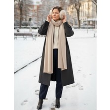 QA Quella Accessories Ucu Çoban Dikişli Yumuşak Triko Uzun Bej Şal 43X220 cm