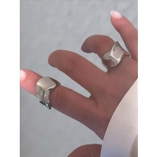 QA Quella Accessories Özel Seri Dalga Tasarım 7-8 No Ayarlanabilir Gümüş Yüzük