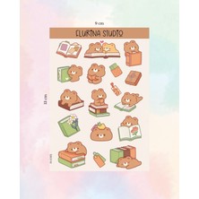 Kawaii Kitap Seven Ayıcık Sticker Sayfası (Beyaz Kağıt)