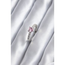Emh Store Gümüş Renk Zirkon Taşlı Pembe Kristal Kalp Model Kadın Yüzük - TJ-BYK2851