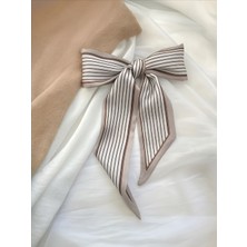 QA Quella Accessories Ince Çizgi Desenli Bej-Kahve Bandana-Fular-Çanta-Saç Aksesuarı