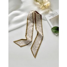 QA Quella Accessories Mini Kalp Desenli Bej-Kahve Bandana-Fular-Çanta-Saç Aksesuarı