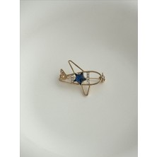 QA Quella Accessories Özel Seri  Uçak Tasarım Lacivert Yıldız Gold Broş