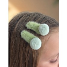 QA Quella Accessories Ponpon Peluş Yumuşak Klips Yeşil Çocuk Çıtçıt Toka