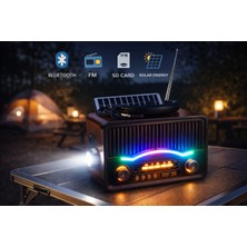Feyza Design Nostaljik Radyo, Bluetooth, Güneş Enerjili, Sd Kart, Fener ve LED Aydınlatma