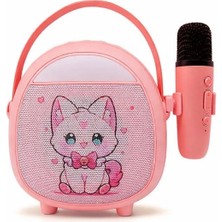 İlkyaz Fashion Çocuklara Özel Retro Tasarımlı Bluetooth Karaoke Mikrofon ve Ahşap Tripodlu – Pembe Ilkyz-Krg