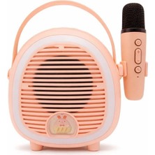 Çocuklara Özel Retro Tasarımlı Bluetooth Karaoke Mikrofon ve Ahşap Tripodlu – Pembe