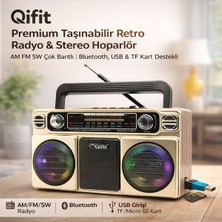 Feyza Design Taşınabilir Retro Radyo ve Stereo Hoparlör, Bluetooth, Usb, Tf, Am/fm, Sw