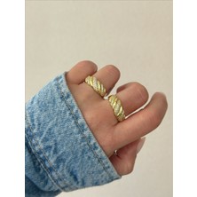 QA Quella Accessories Özel Seri Zirkon Burgu Tasarım 14 Ayar Altın Kaplama Ayarlanabilir Gold Yüzük