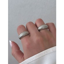 QA Quella Accessories Özel Seri Bombeli Çizgi Tasarım 7-8 No Ayarlanabilir Gümüş Yüzük