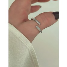 QA Quella Accessories Rodyum Sedef Zirkon Taş Sıralı 14 Ayar Gümüş Kaplama Silver Ayarlanabilir Yüzük