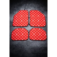 Işıltı Design Kırmızı Baskılı Dekor Paspas Baskılı Oto Halı Paspas Takımı 4 Takım Ön Arka Takım