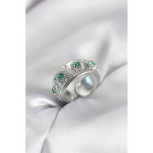 Emh Store Yeşil Zirkon Taşlı Gümüş Renk Vintage Kadın Yüzük - TJ-BYK4083