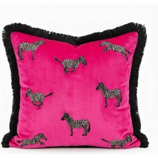 Ge Living Zebra Desenli Kadife Kırlent Kılıfı 45X45 cm – Modern Dekoratif Koltuk Yastık Kılıfı